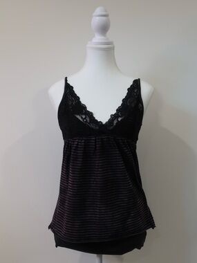 Costa Blanca Whimsigoth Striped Mesh Cami Top Lace Trim Grunge Fairycore Medium